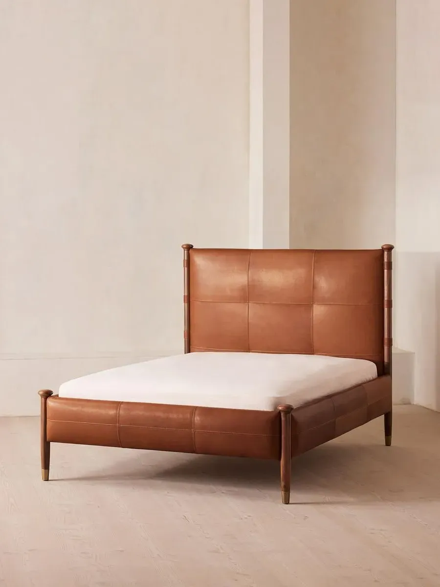 King Size Bed Frame - Sycamore, Leather
