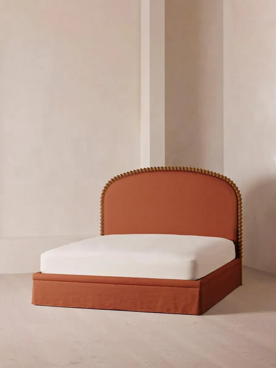 King Size Bed with Curved Headboard - Rose, Linen