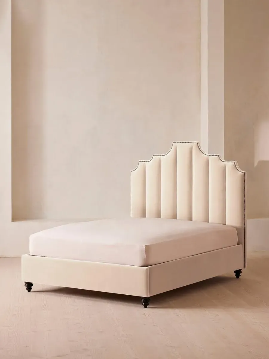 King Size Bed with Fluted Headboard - Porcelain, Velvet