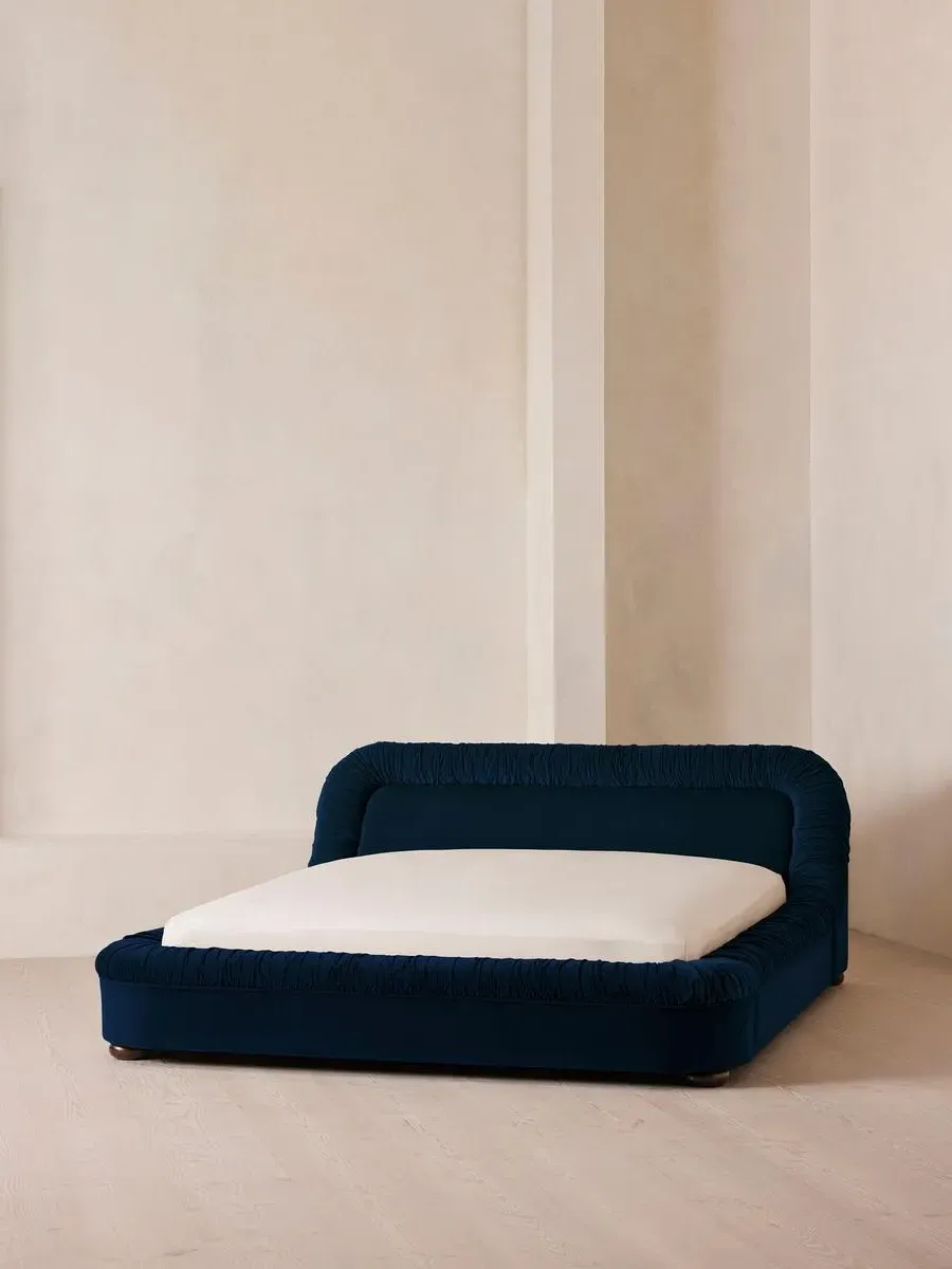 King Size Bed with Headboard - Blue, Velvet image