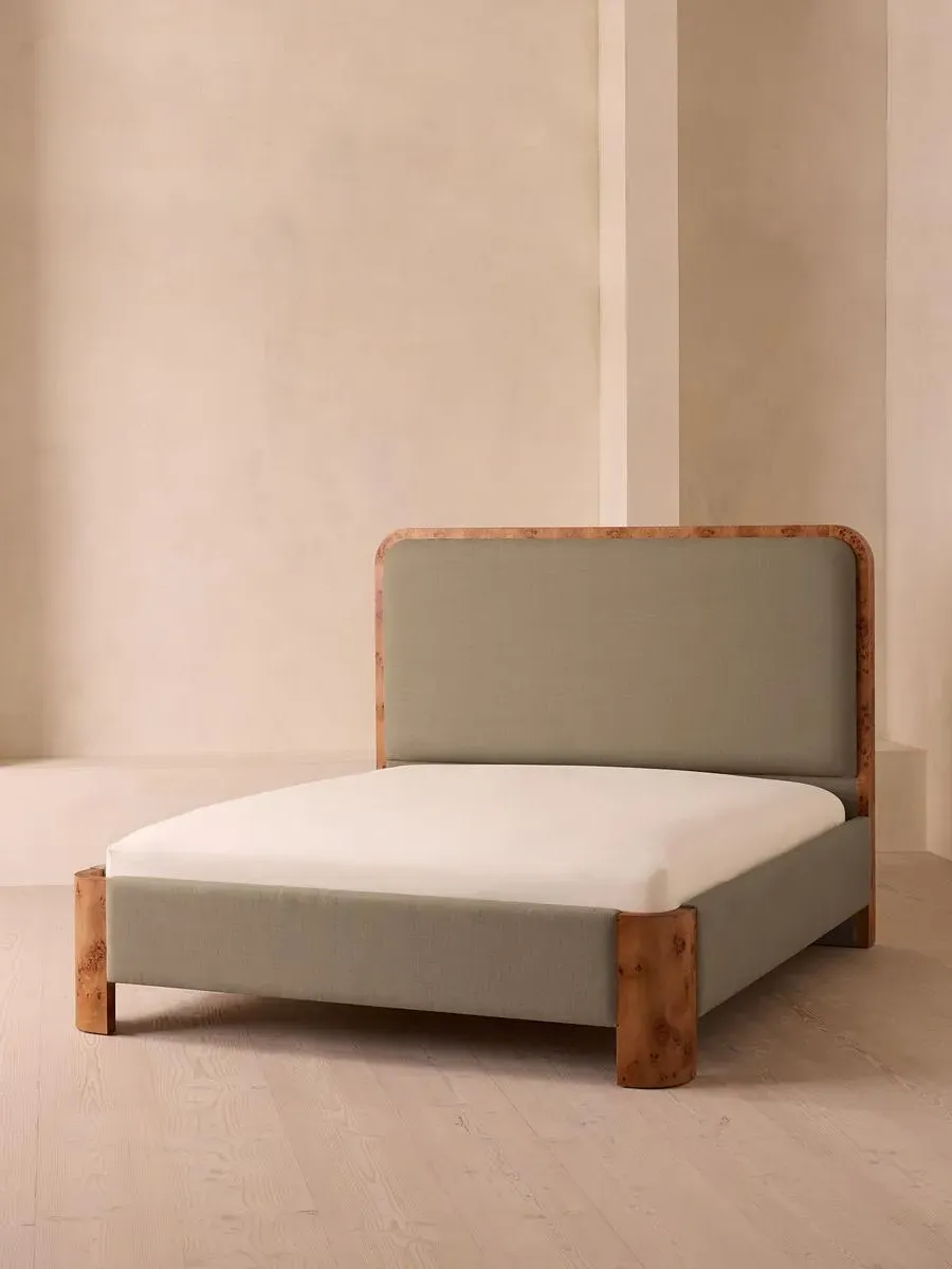 King Size Bed with Headboard - Mushroom, Linen