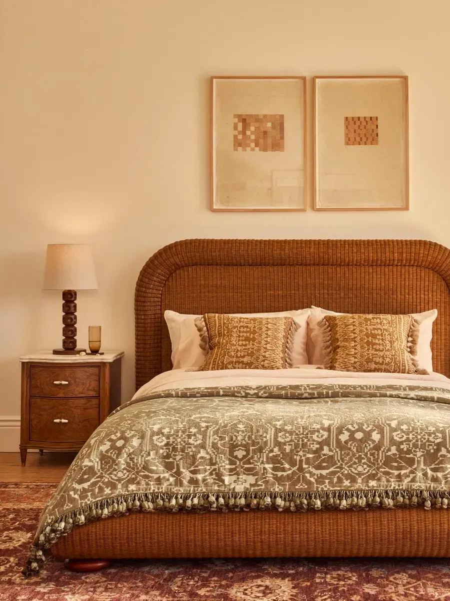 King Size Bed with Rattan Details - Mahogany image