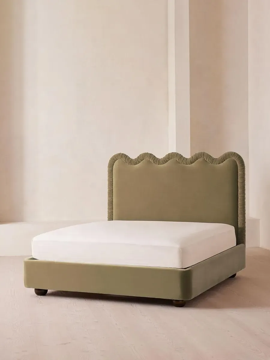 King Size Bed with Wavy Headboard - Lichen, Velvet