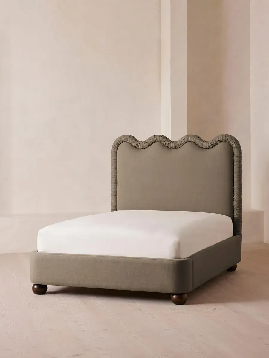 King Size Bed with Wavy Headboard - Mushroom, Linen