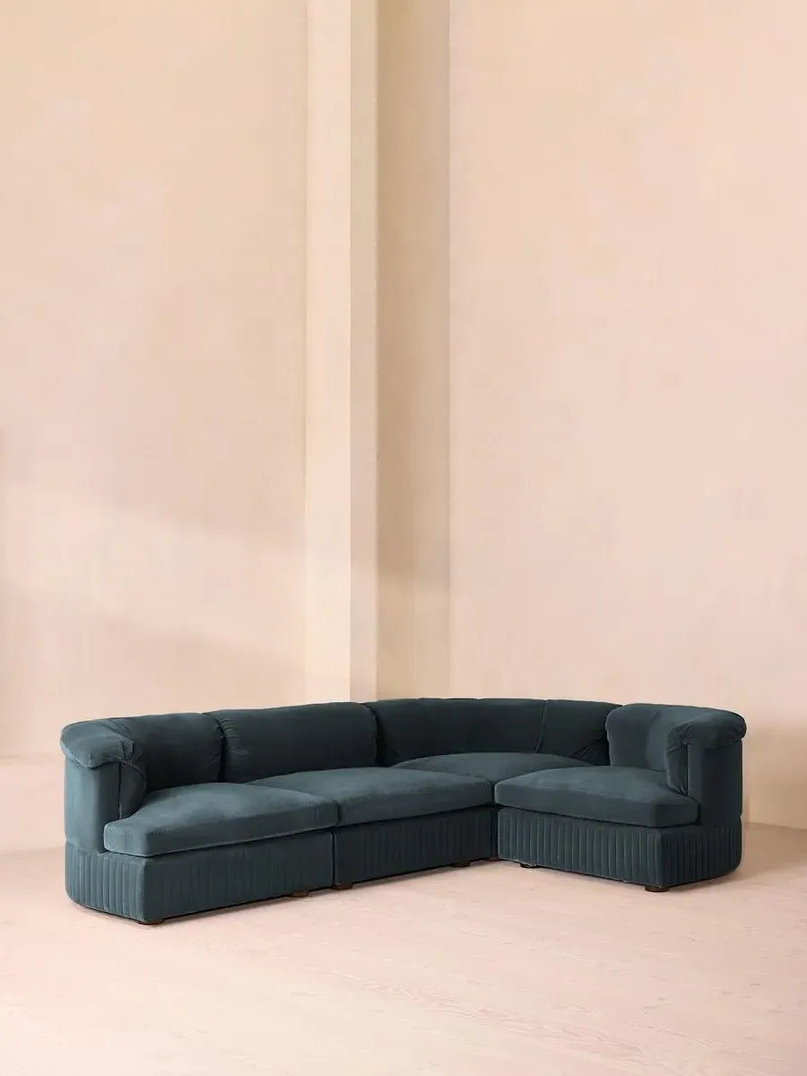 L-Shaped Modular Sofa - Grey Blue, Velvet