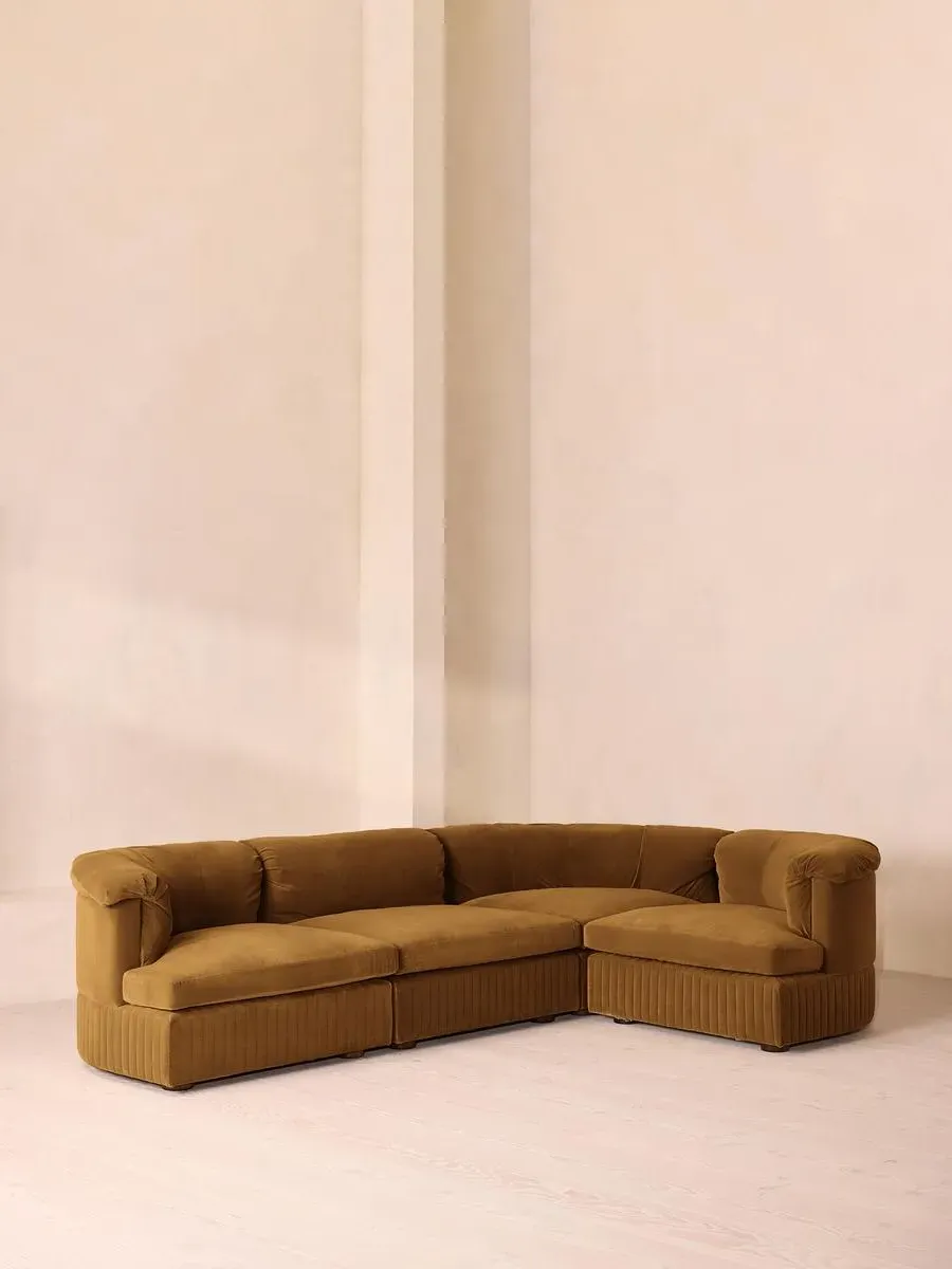 L-Shaped Modular Sofa - Mustard, Velvet