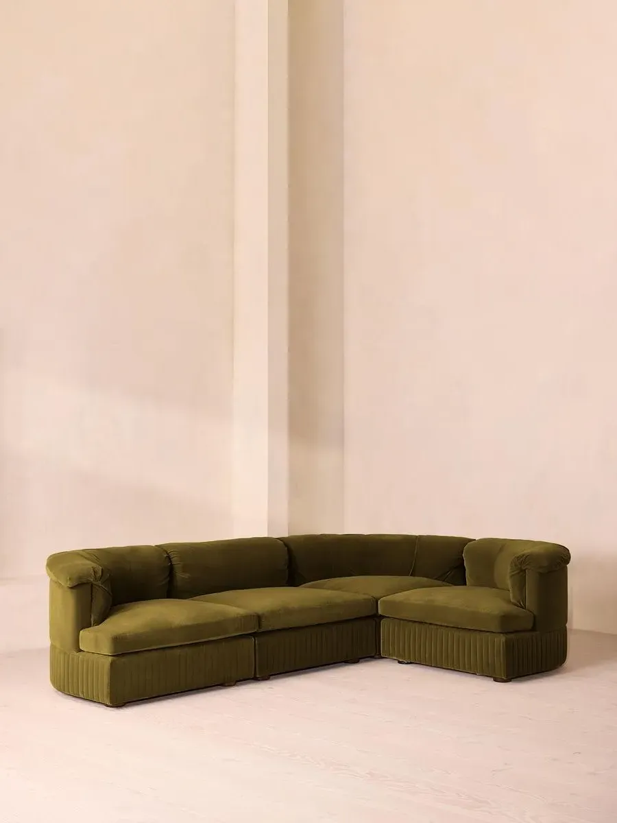 L-Shaped Modular Sofa - Olive, Velvet