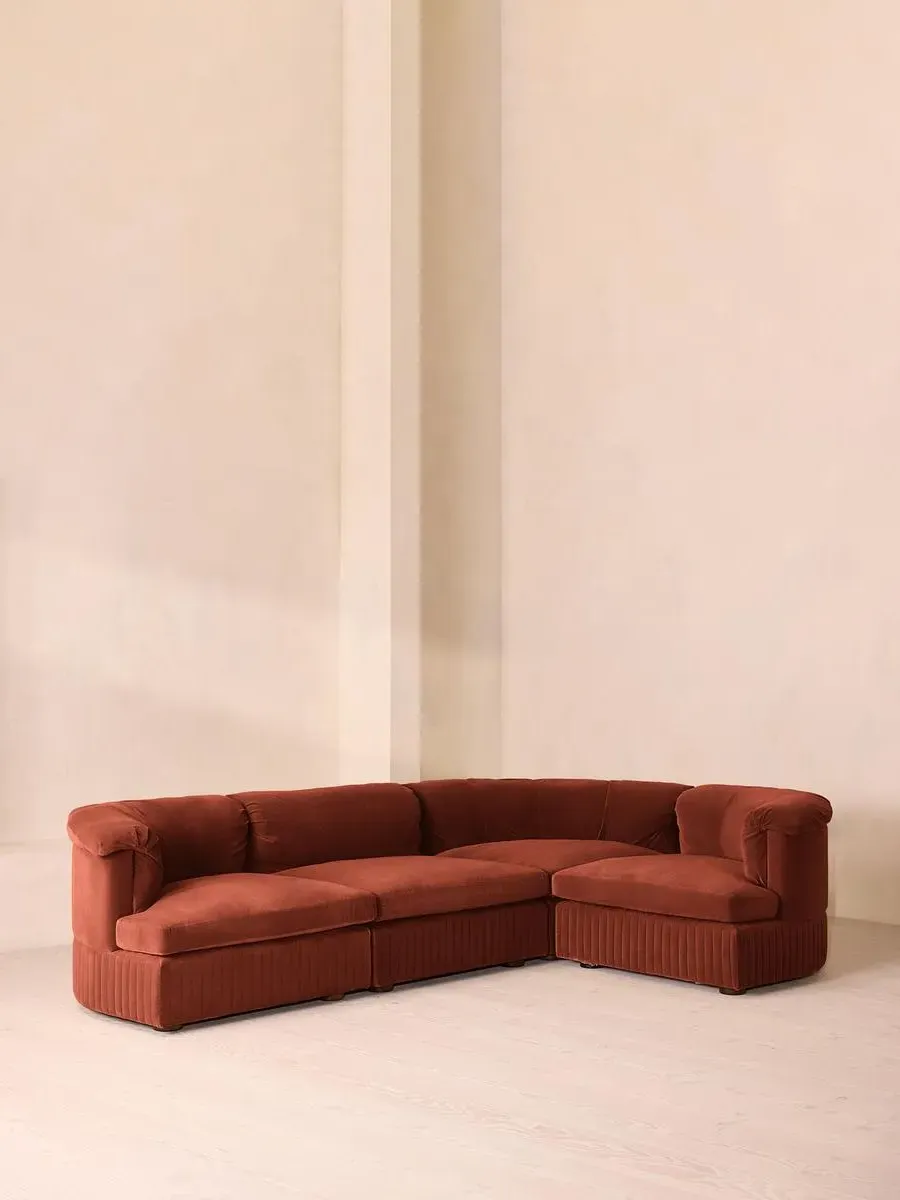 L-Shaped Modular Sofa - Rust, Velvet