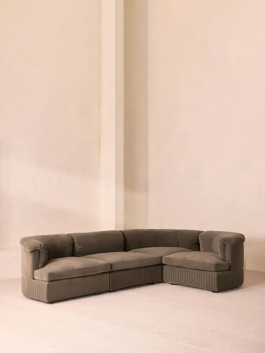 L-Shaped Modular Sofa - Taupe, Velvet