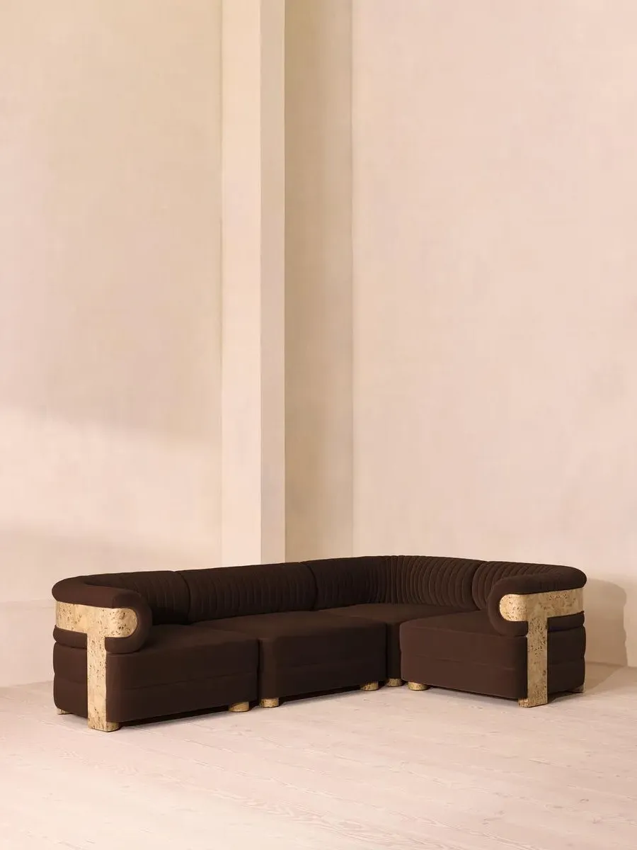 L-Shaped Modular Sofa with Fluted Back - Chocolate, Velvet