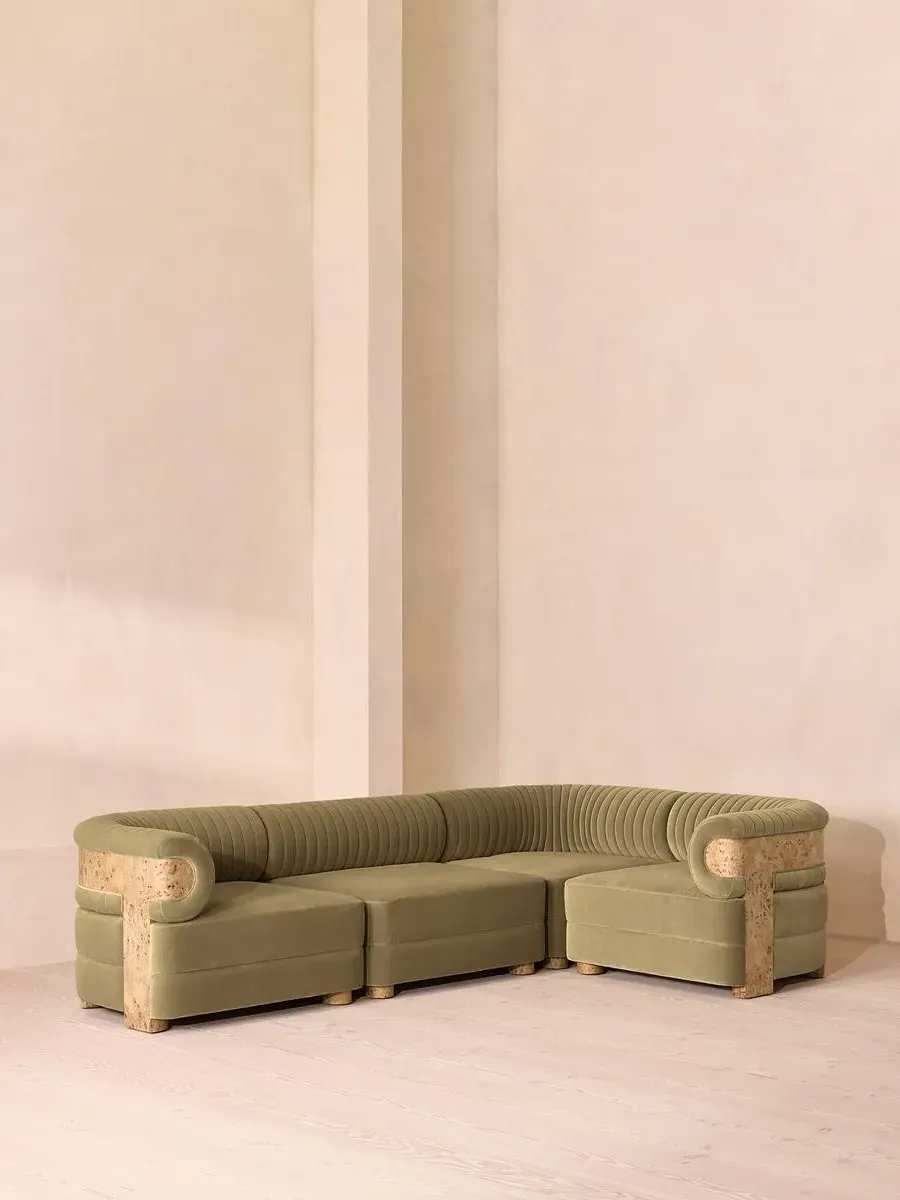 L-Shaped Modular Sofa with Fluted Back - Velvet image