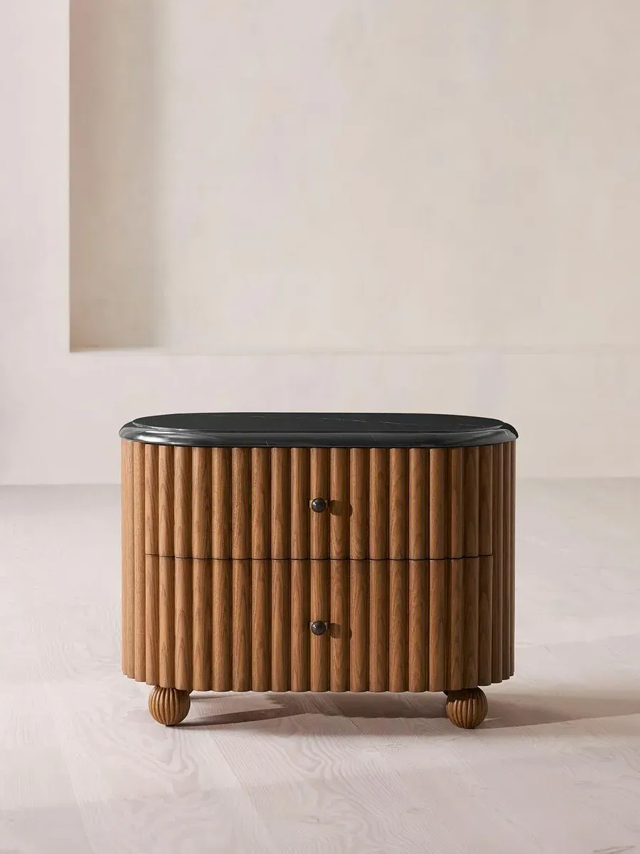 Large Bedside Table with Drawers - Black, Marble image