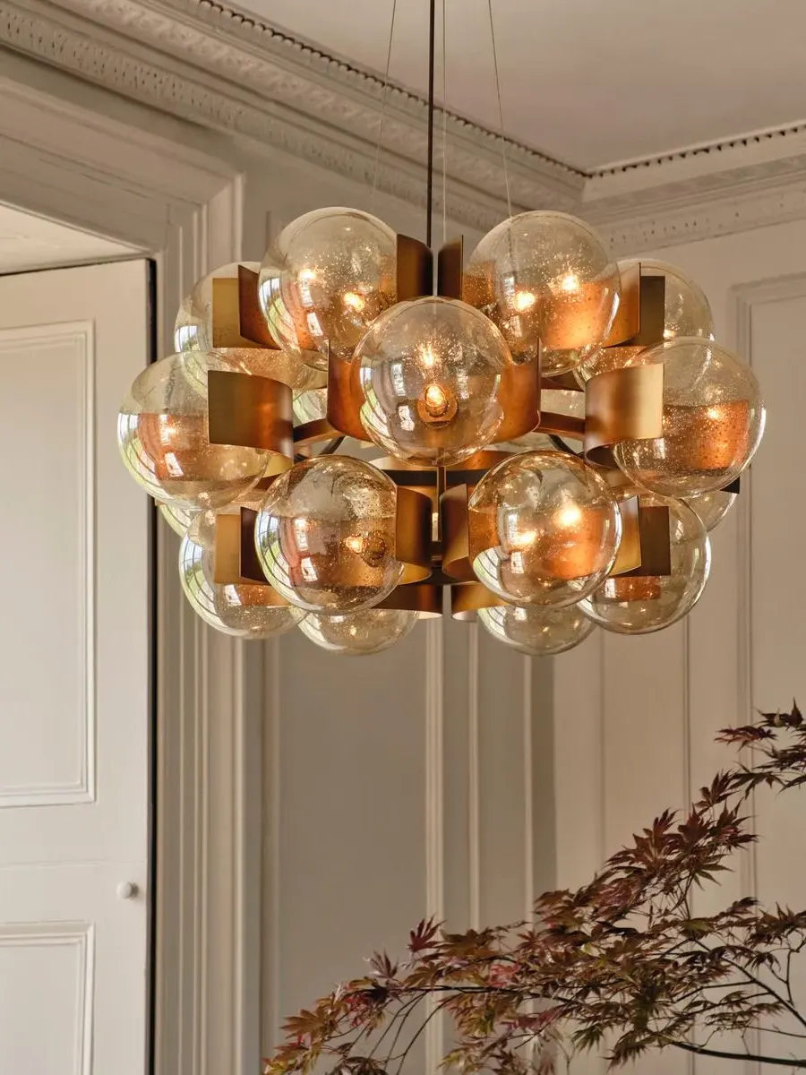 Large Chandelier with Glass Globes - Brass image