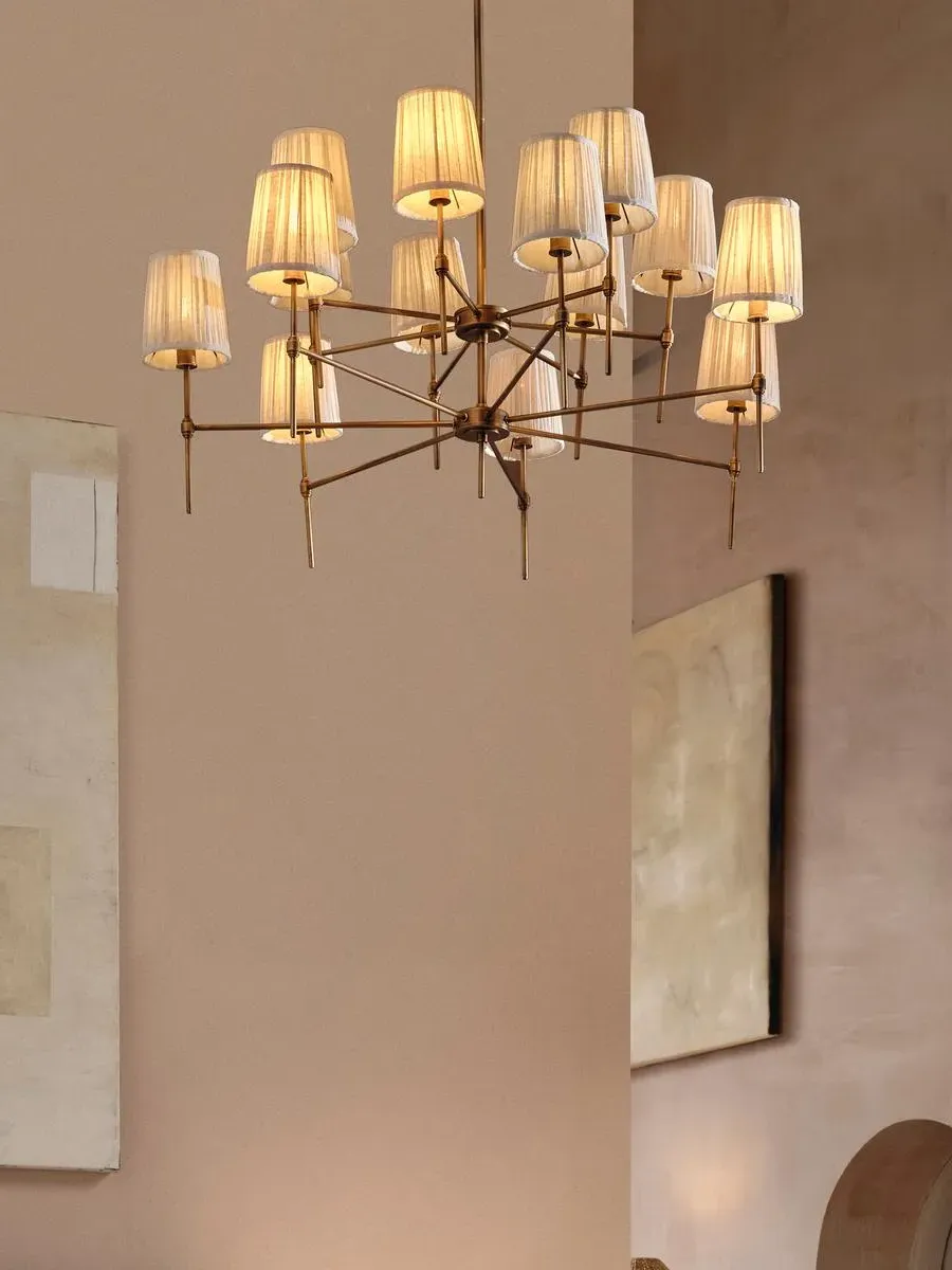 Large Chandelier with Linen Shades - Brass image
