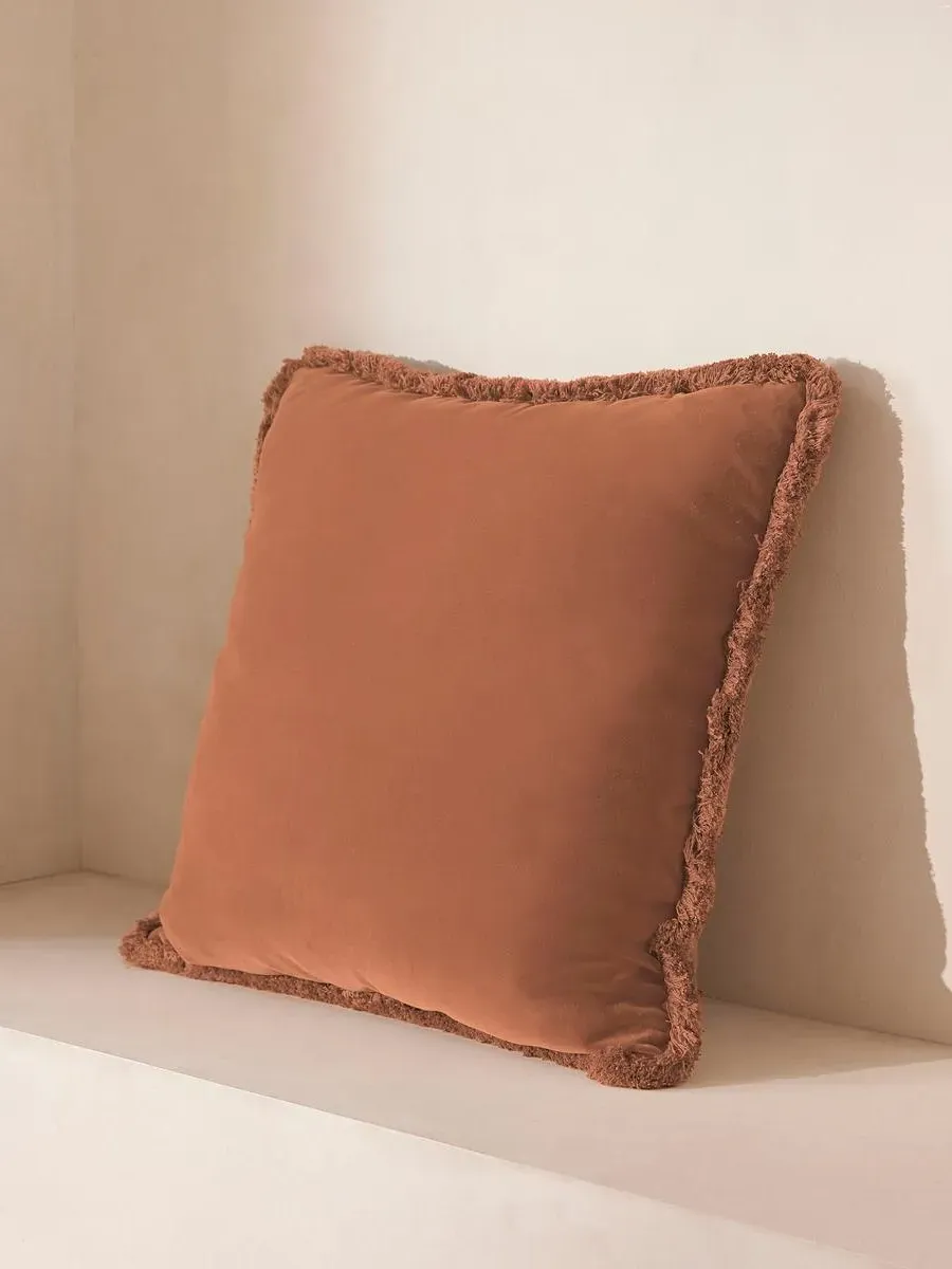 Large Square Cushion with Fringing - Rose, Velvet