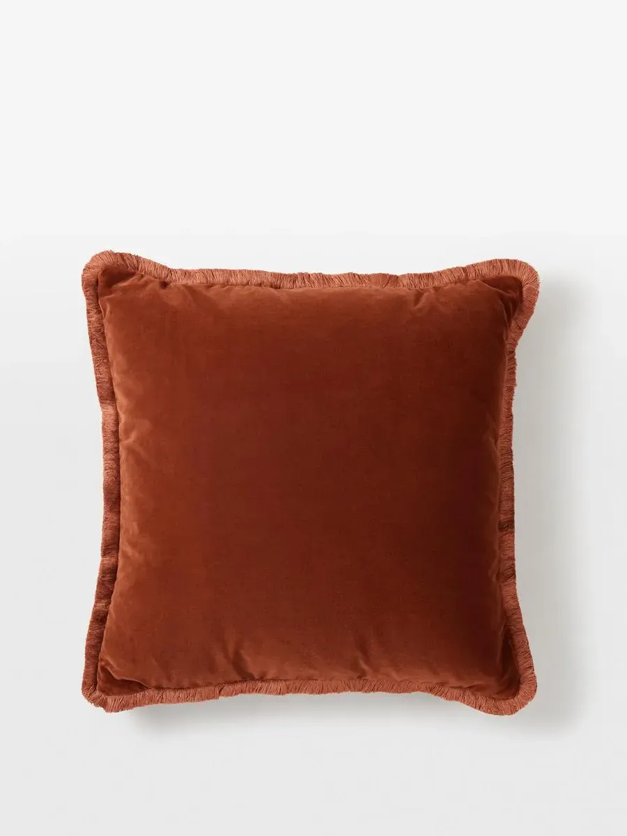 Large Square Cushion with Fringing - Rust, Velvet
