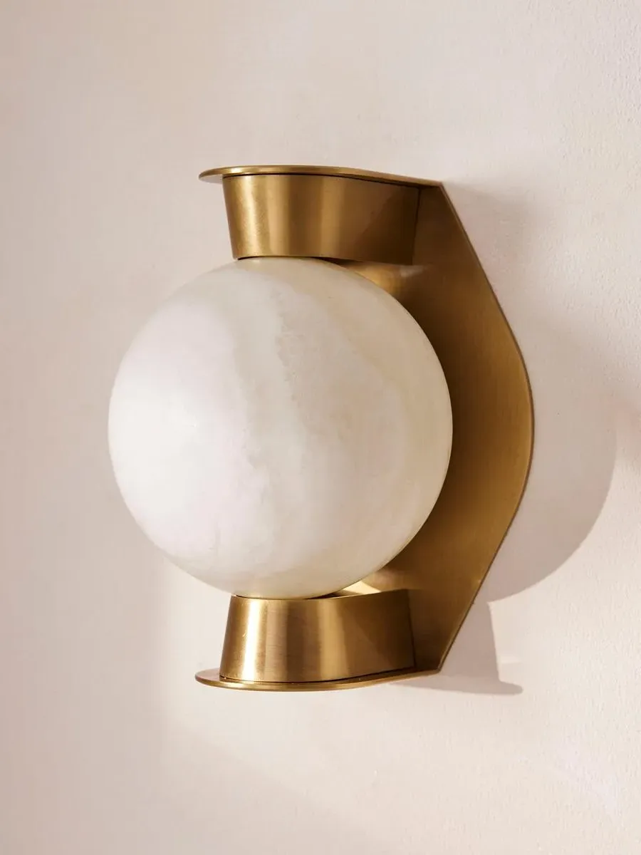 Large Wall Light with Globe - Alabaster, Brass image