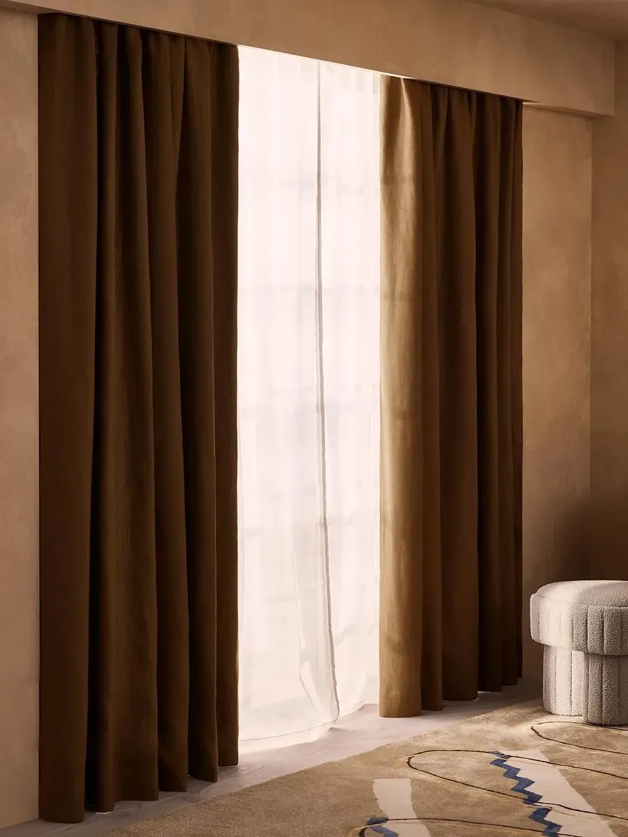 Lined Curtains with Pencil Pleat - Ochre, Linen image