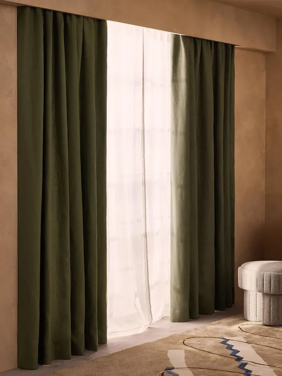Lined Curtains with Pencil Pleat - Sage, Linen image