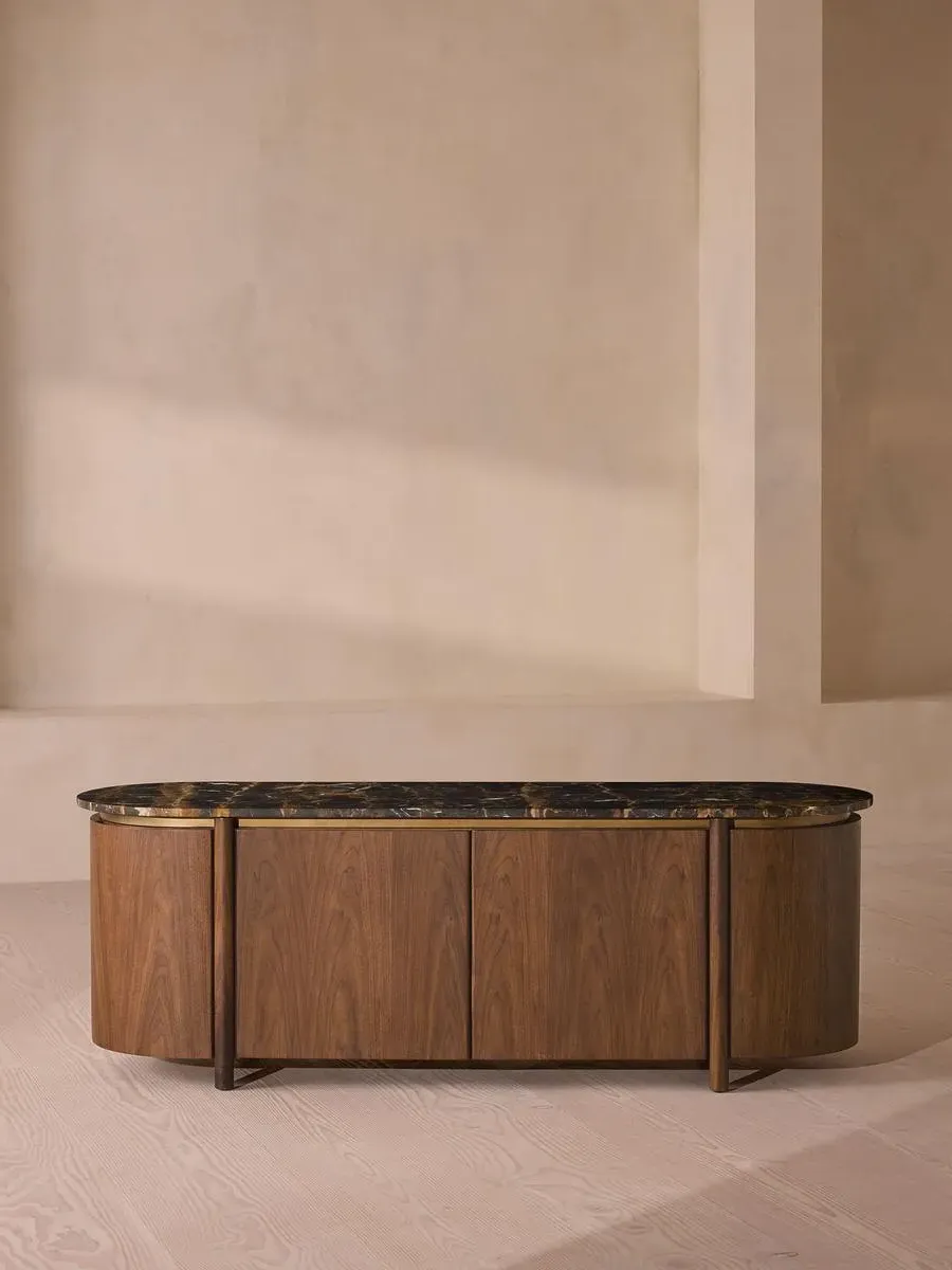 Media Unit with Soft-Close Doors - Walnut, Marble image