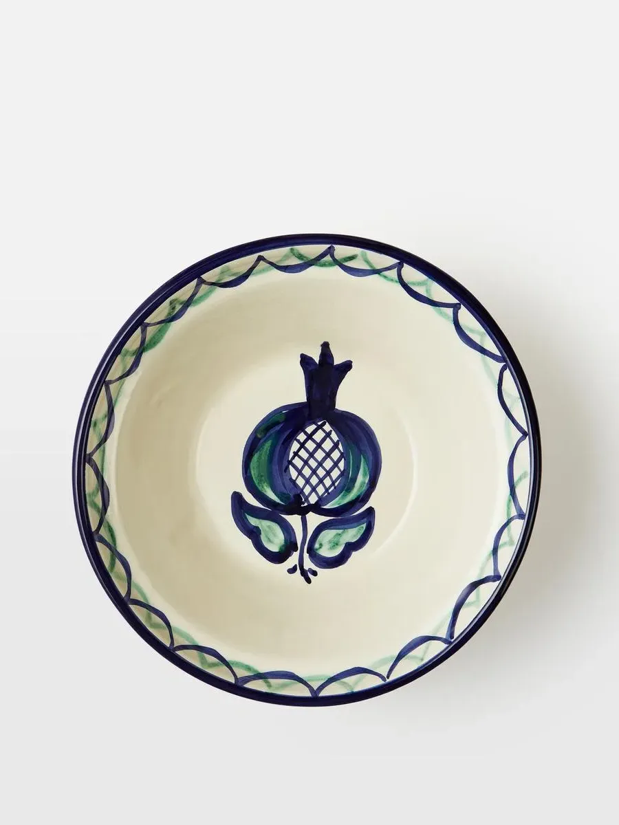 Medium Rimmed Bowl Hand-Painted - Blue Green