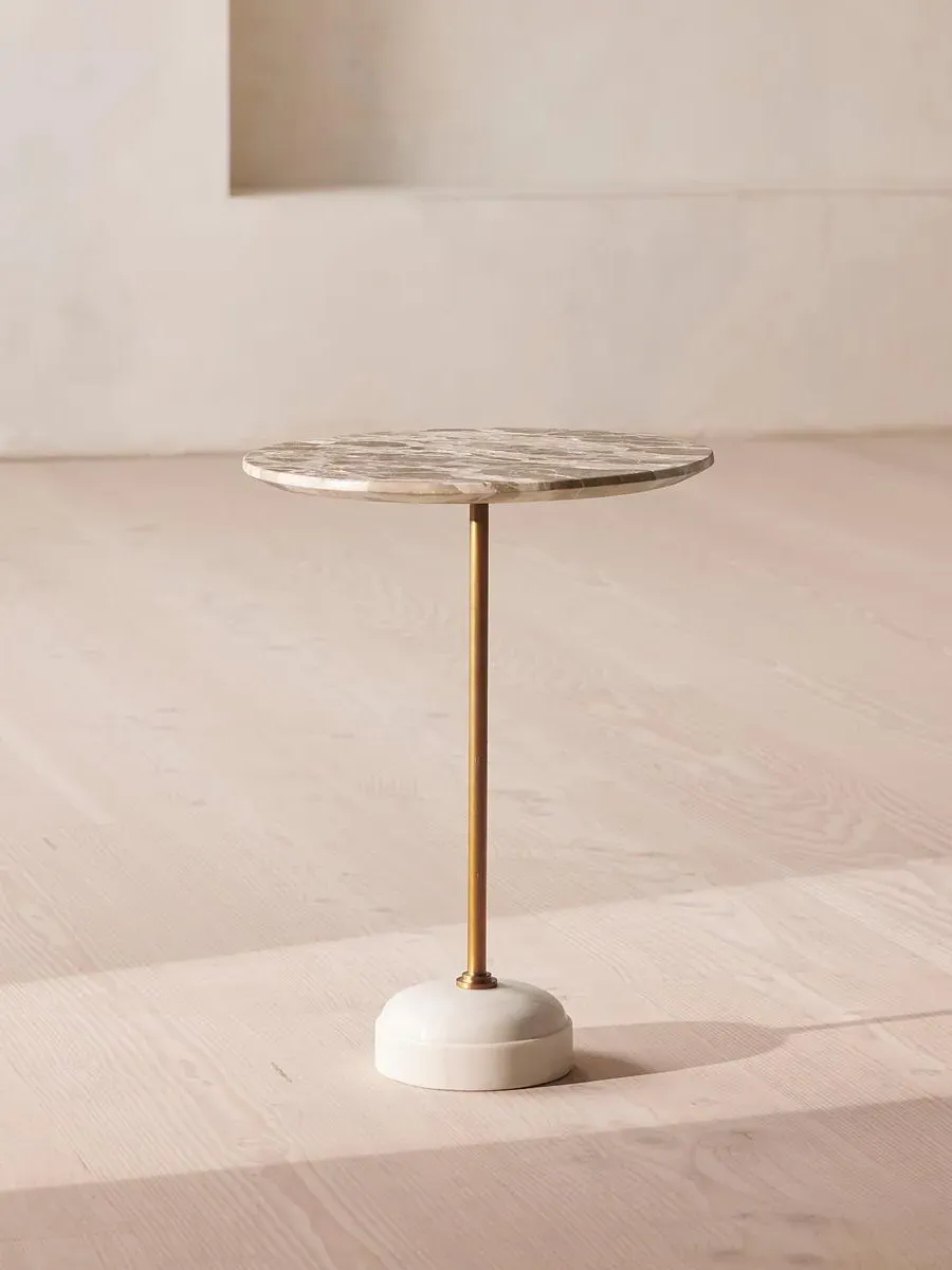 Medium Side Table with Brass Stem - Kapri Marble image