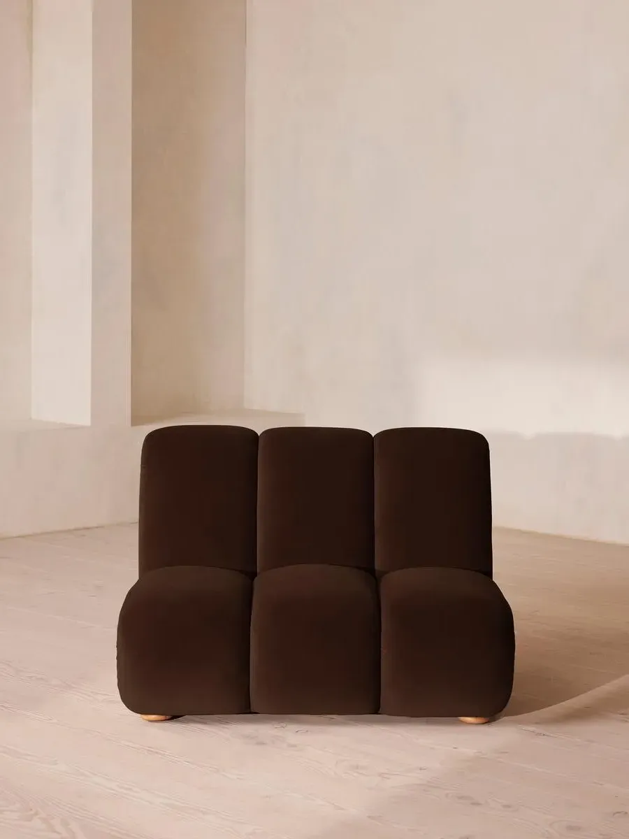 Modular Armchair with Oak Sides - Chocolate Brown, Velvet