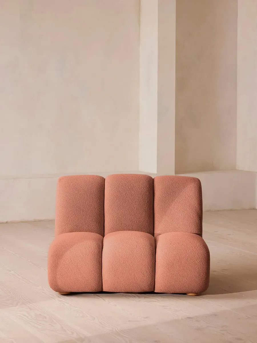 Modular Armchair with Oak Sides - Coral, Boucle