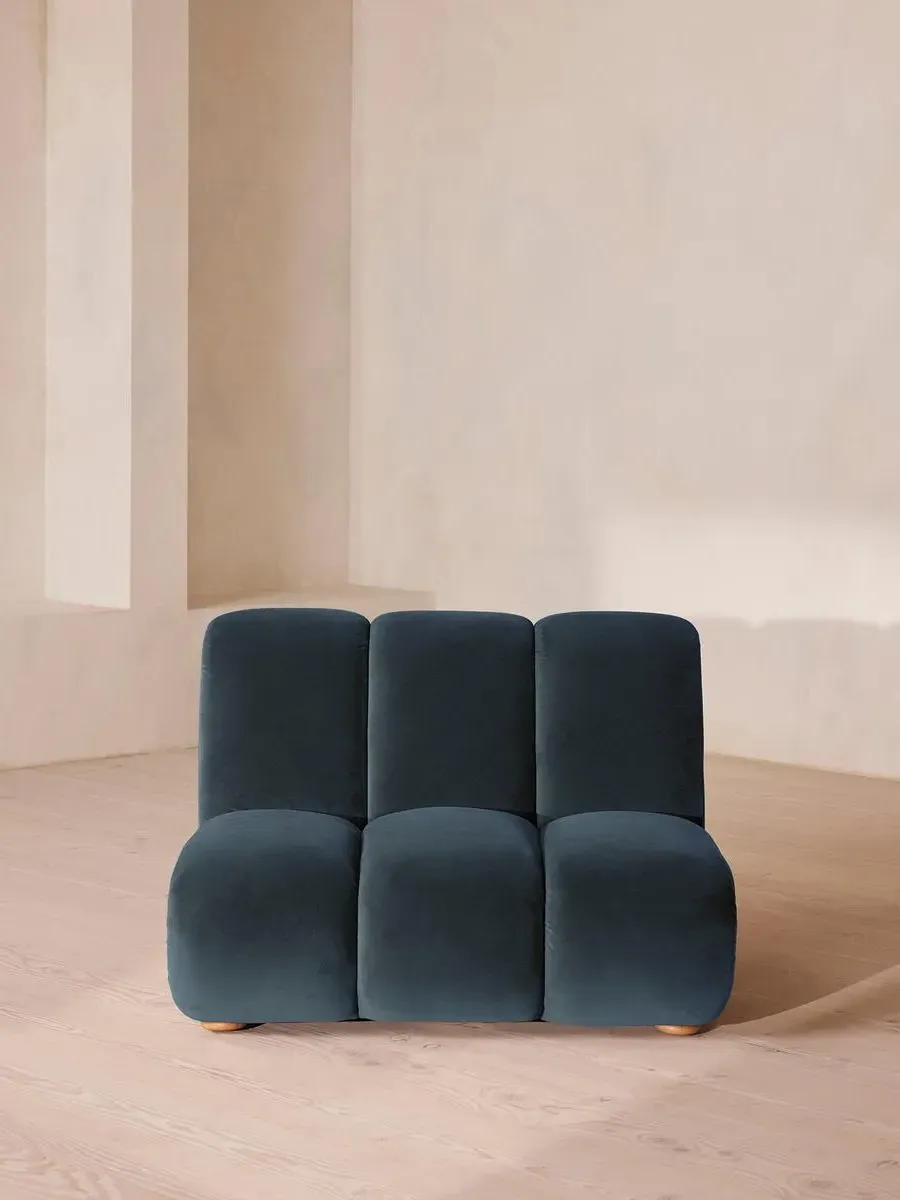 Modular Armchair with Oak Sides - Grey Blue, Velvet