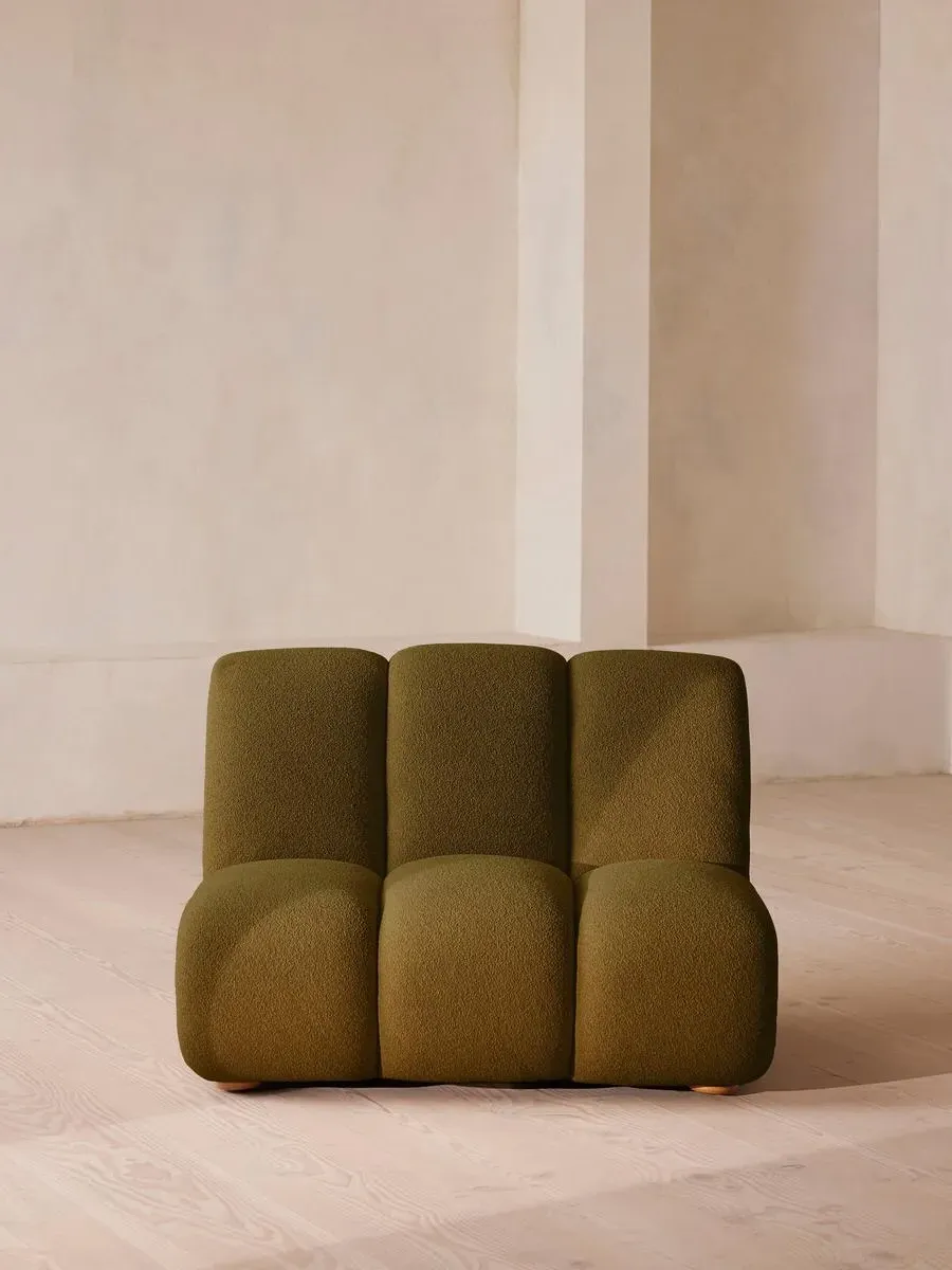 Modular Armchair with Oak Sides - Kelp, Boucle