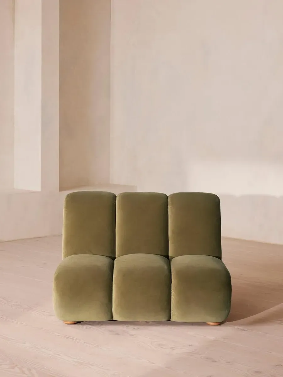 Modular Armchair with Oak Sides - Lichen, Velvet