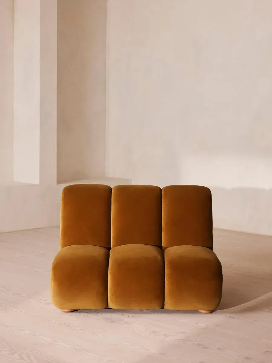 Modular Armchair with Oak Sides - Mustard, Velvet