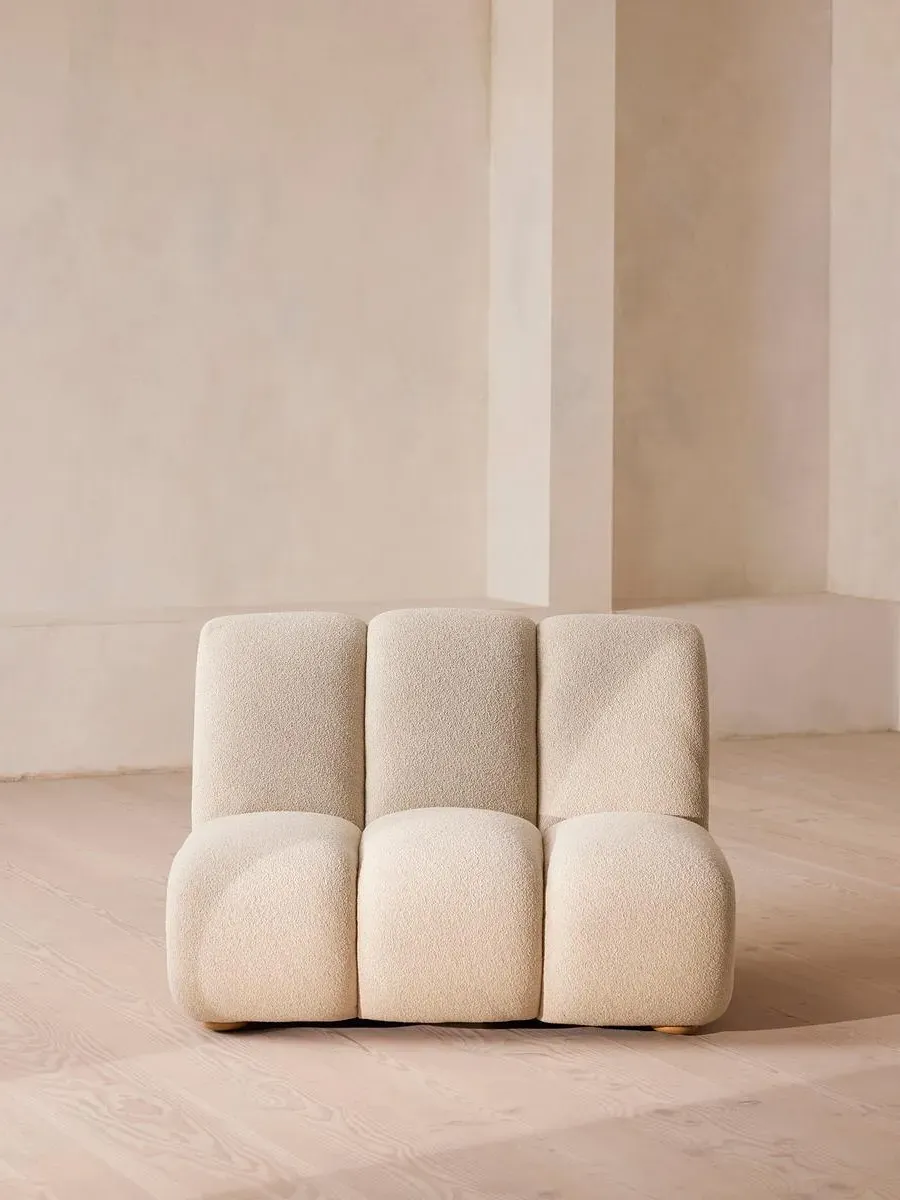 Modular Armchair with Oak Sides - Natural, Boucle