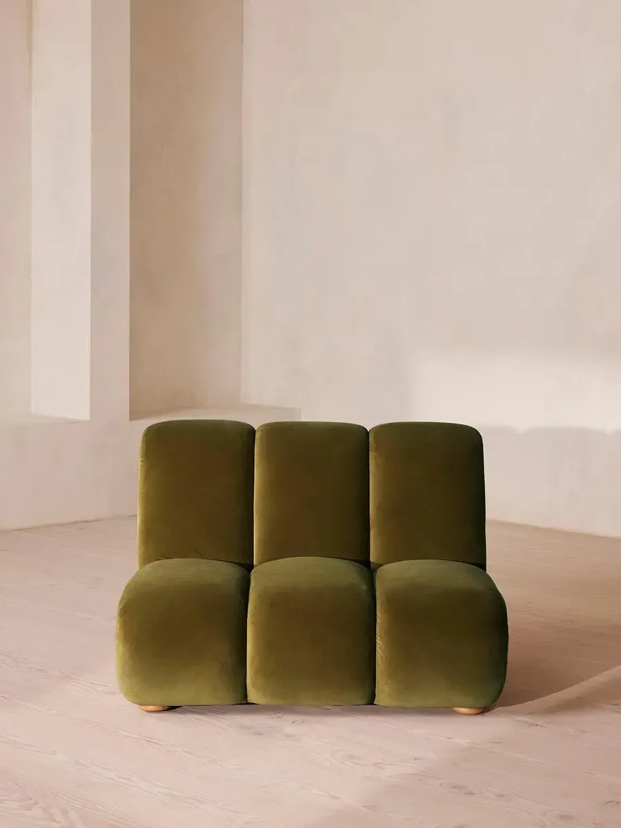 Modular Armchair with Oak Sides - Olive, Velvet
