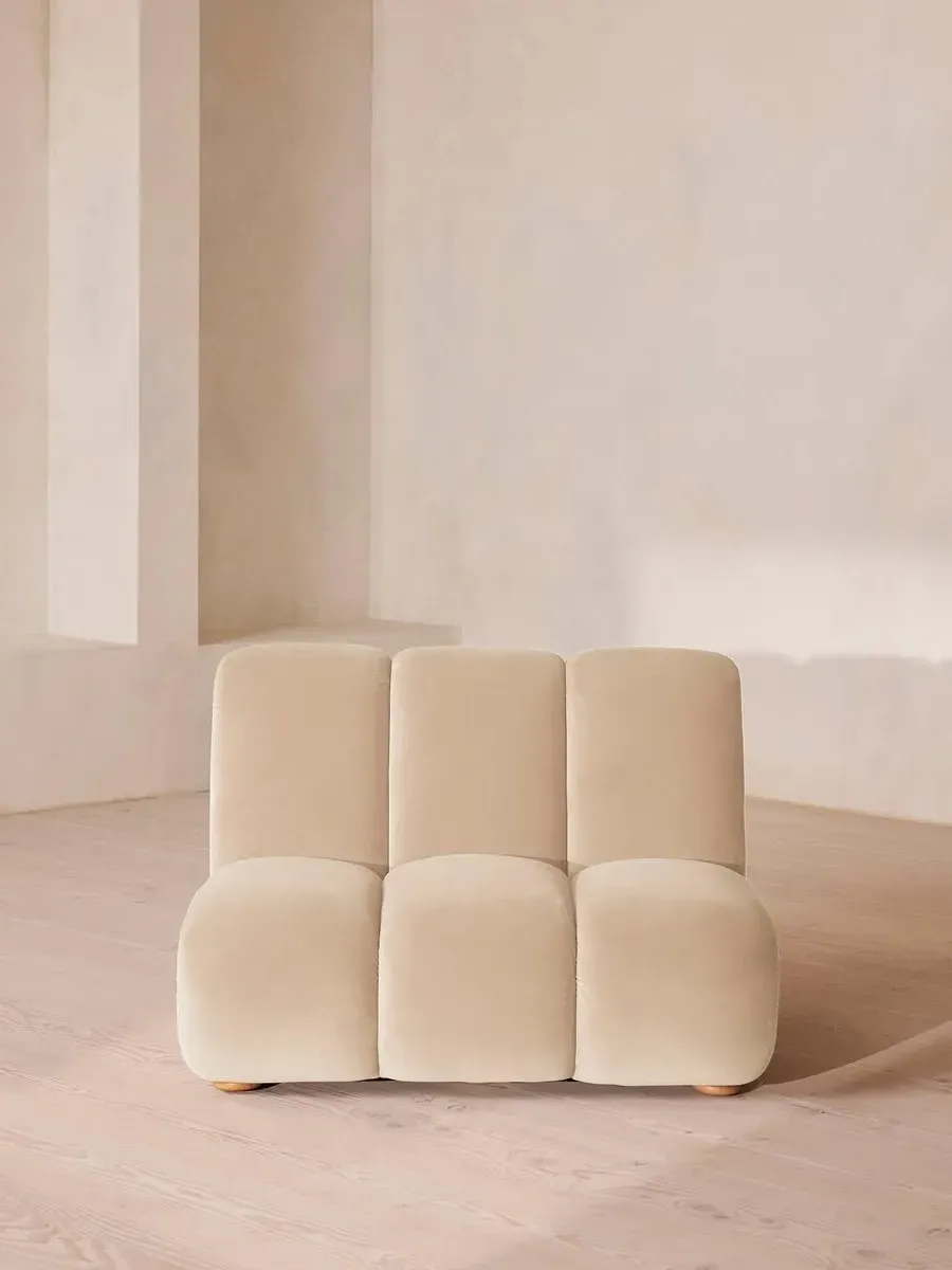 Modular Armchair with Oak Sides - Porcelain, Velvet