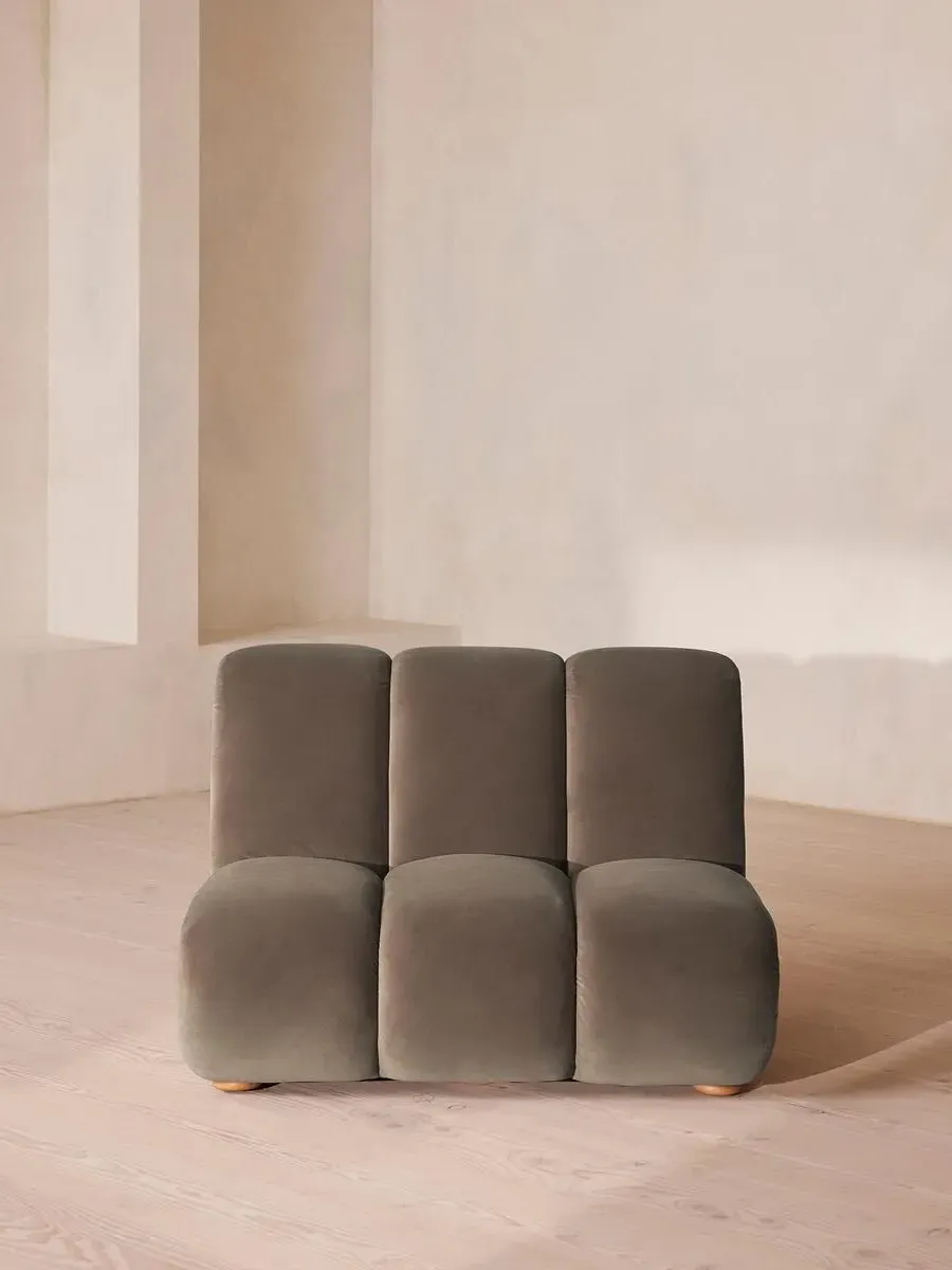 Modular Armchair with Oak Sides - Taupe, Velvet