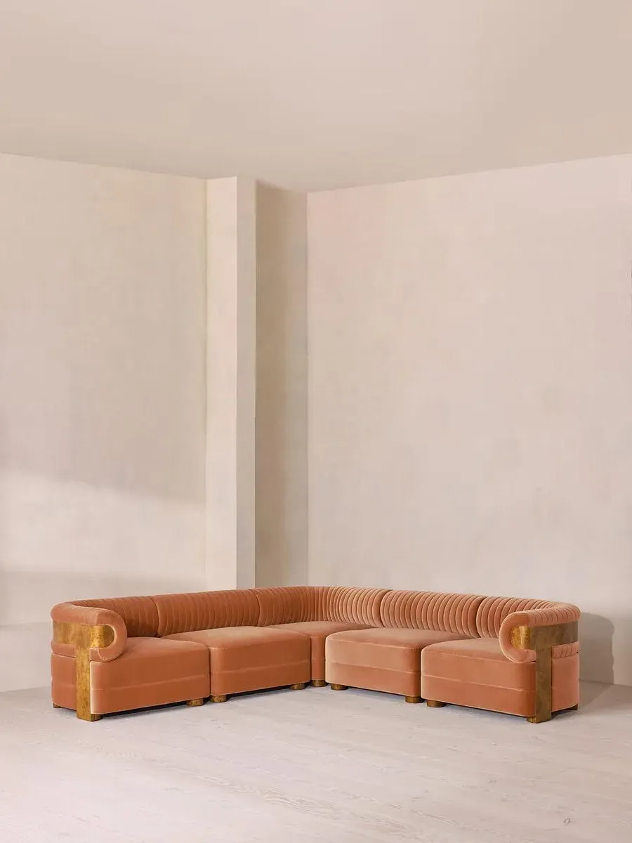 Modular Corner Sofa with Fluted Back - Antique Rose, Velvet image