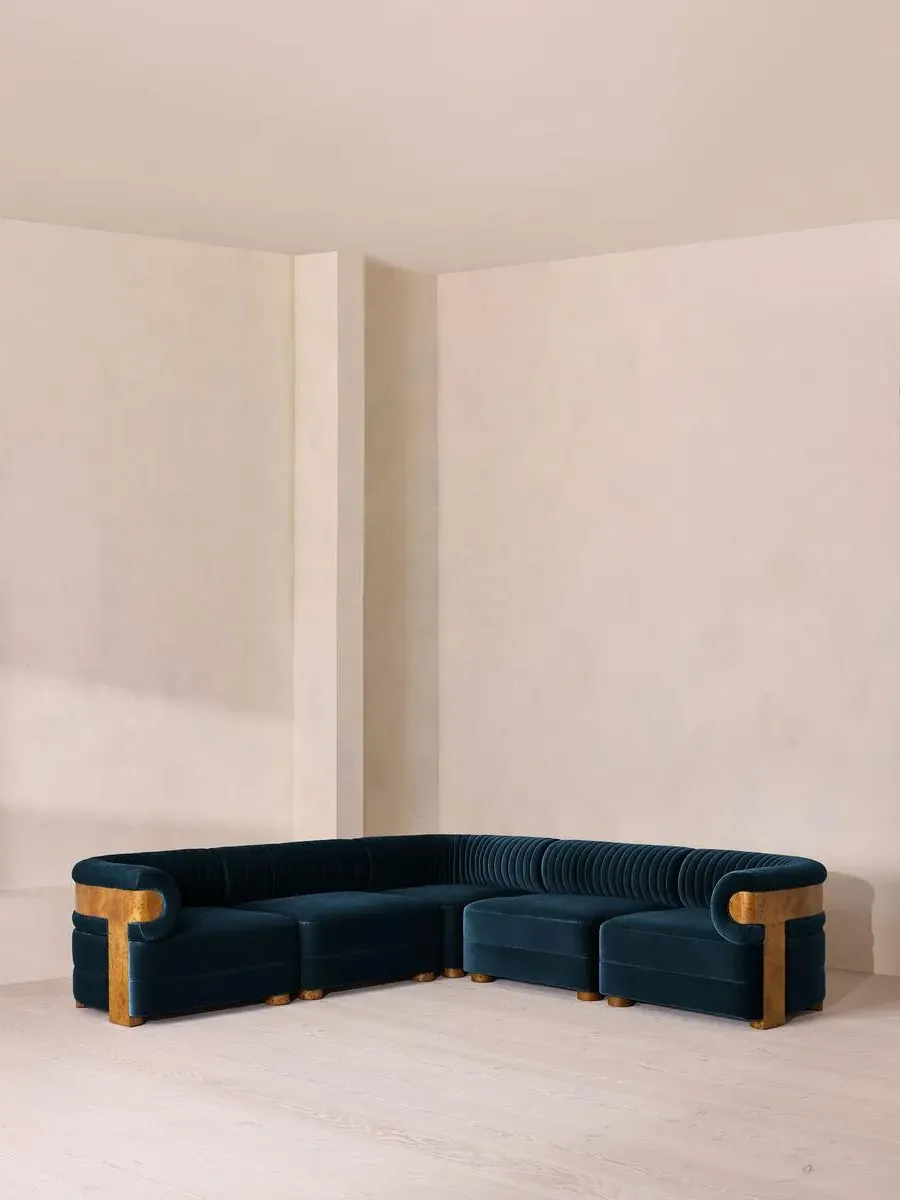 Modular Corner Sofa with Fluted Back - Blue, Velvet