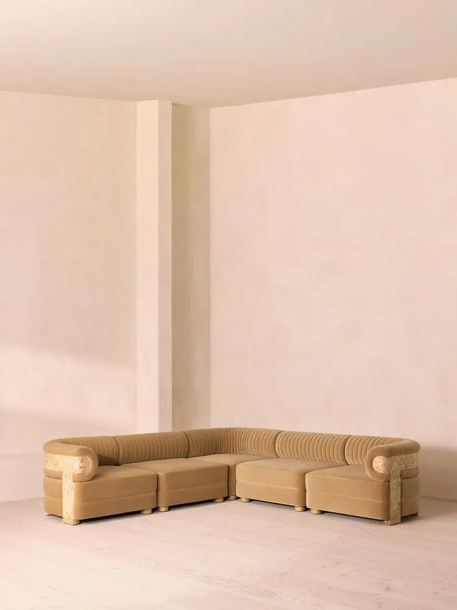 Modular Corner Sofa with Fluted Back - Camel Velvet image