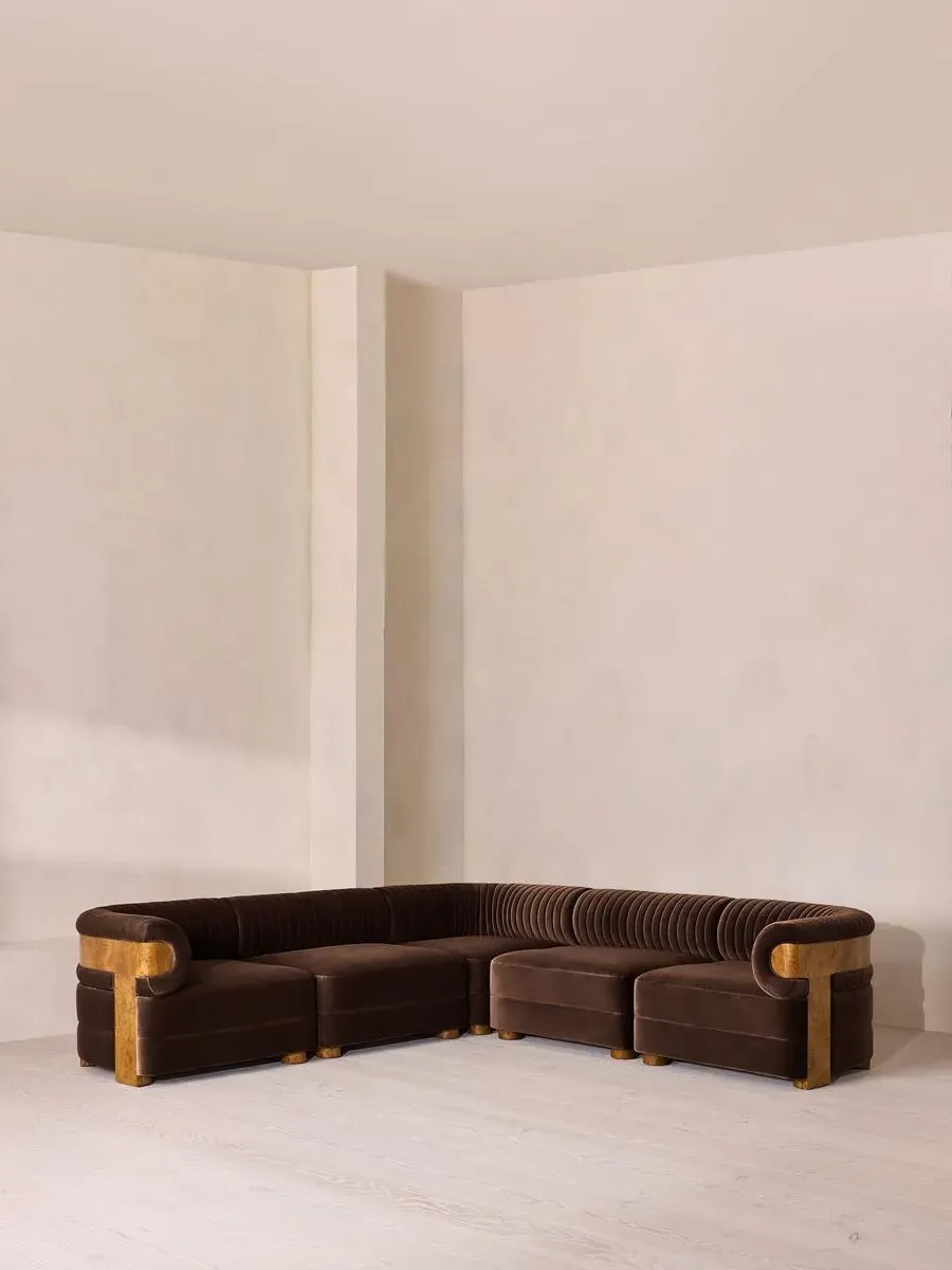 Modular Corner Sofa with Fluted Back - Chocolate, Velvet