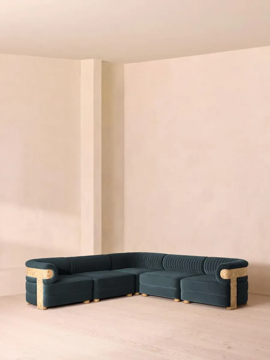 Modular Corner Sofa with Fluted Back - Grey Blue image