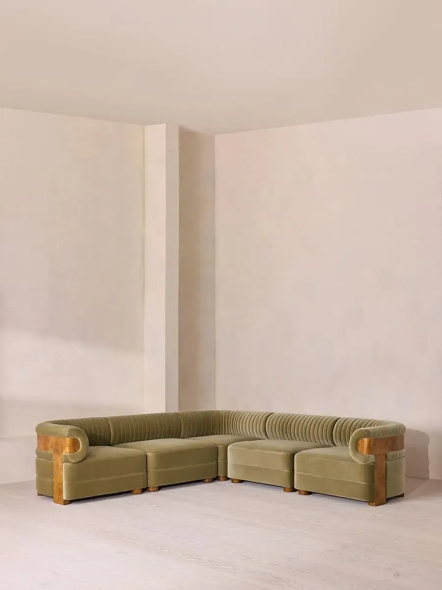 Modular Corner Sofa with Fluted Back - Lichen, Velvet