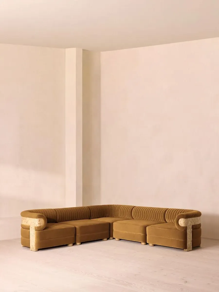 Modular Corner Sofa with Fluted Back - Mustard, Velvet image