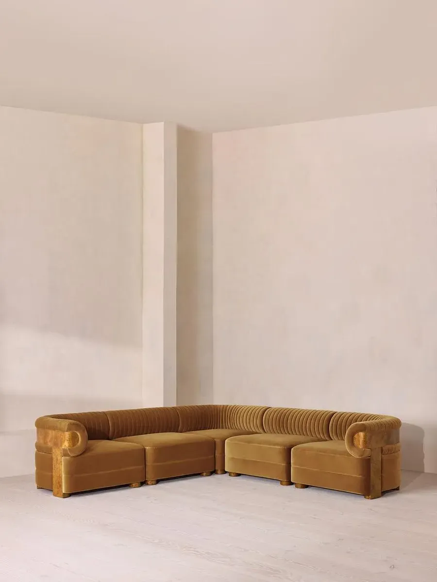 Modular Corner Sofa with Fluted Back - Mustard, Velvet