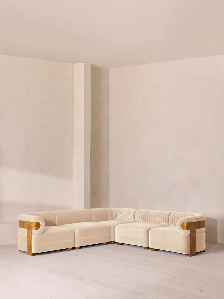 Modular Corner Sofa with Fluted Back - Porcelain, Velvet