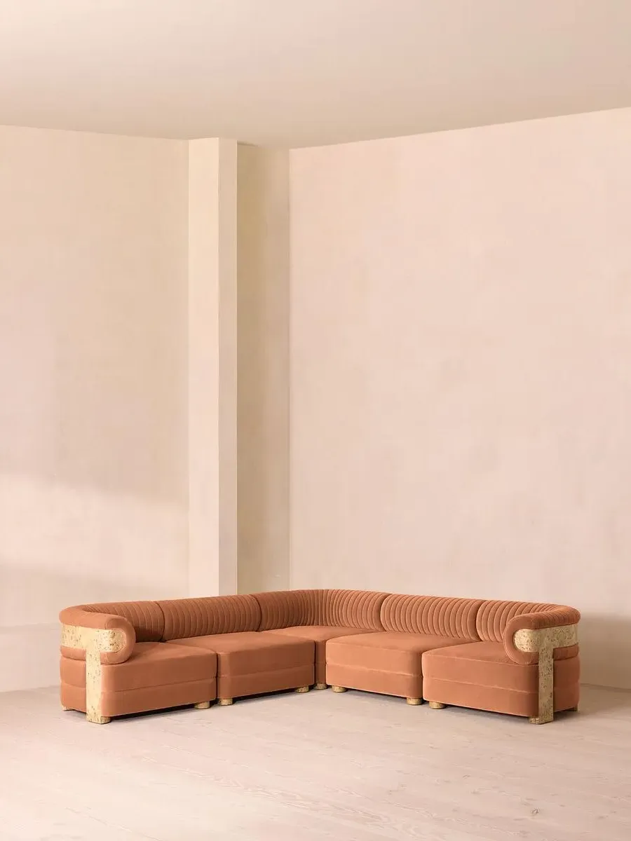 Modular Corner Sofa with Fluted Back - Rose, Velvet image