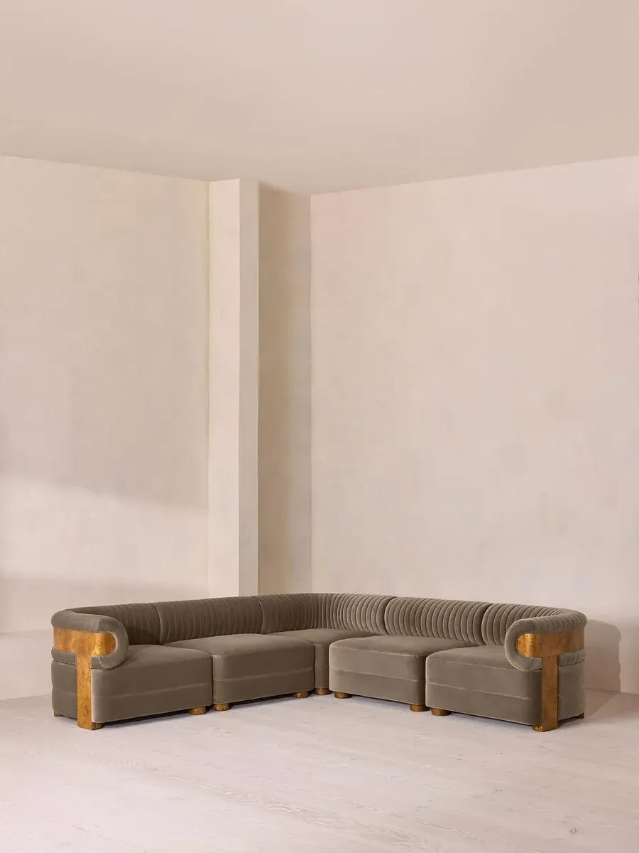 Modular Corner Sofa with Fluted Back - Taupe, Velvet