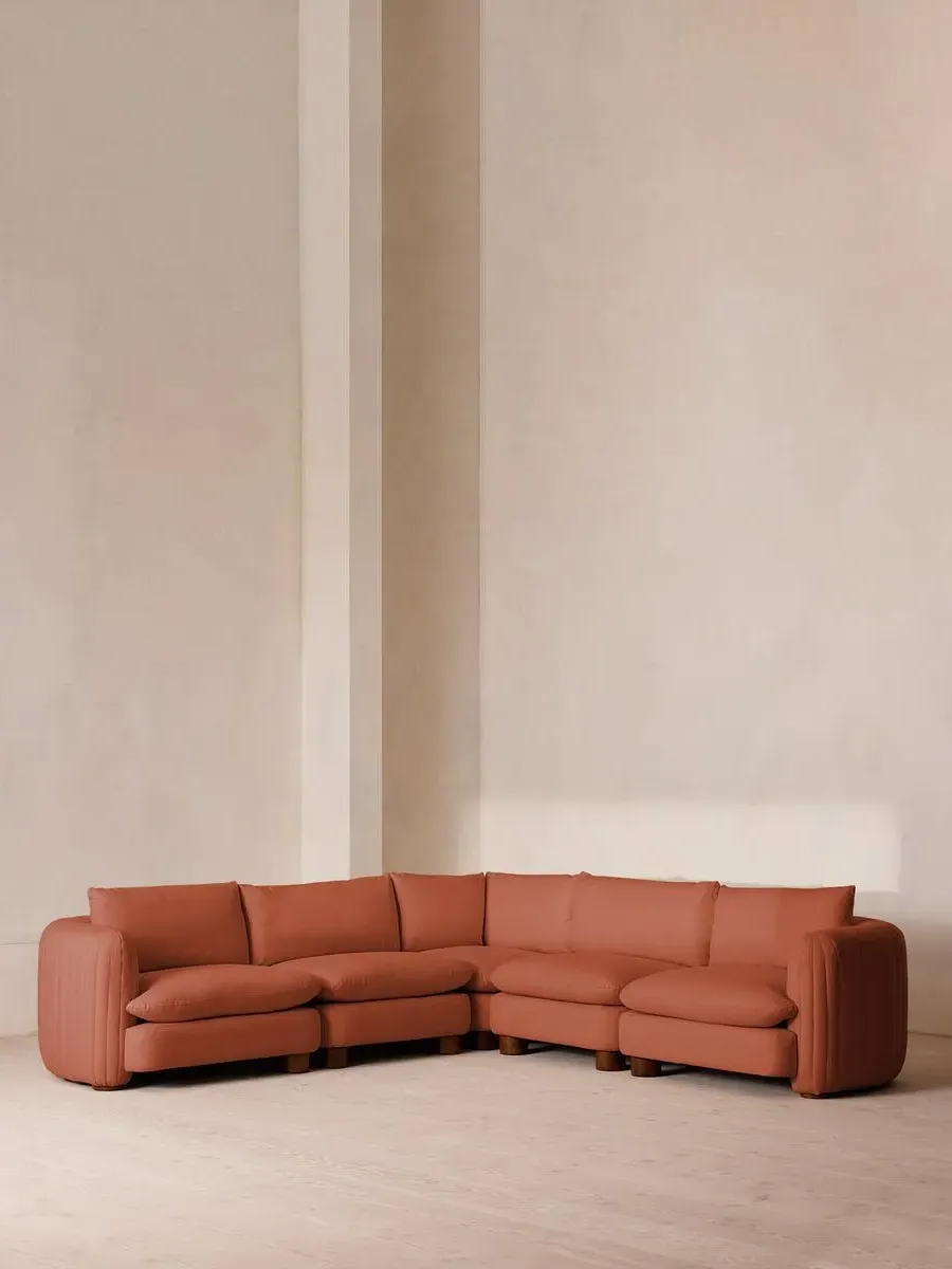 Modular Corner Sofa with Pleated Back - Antique Rose, Linen