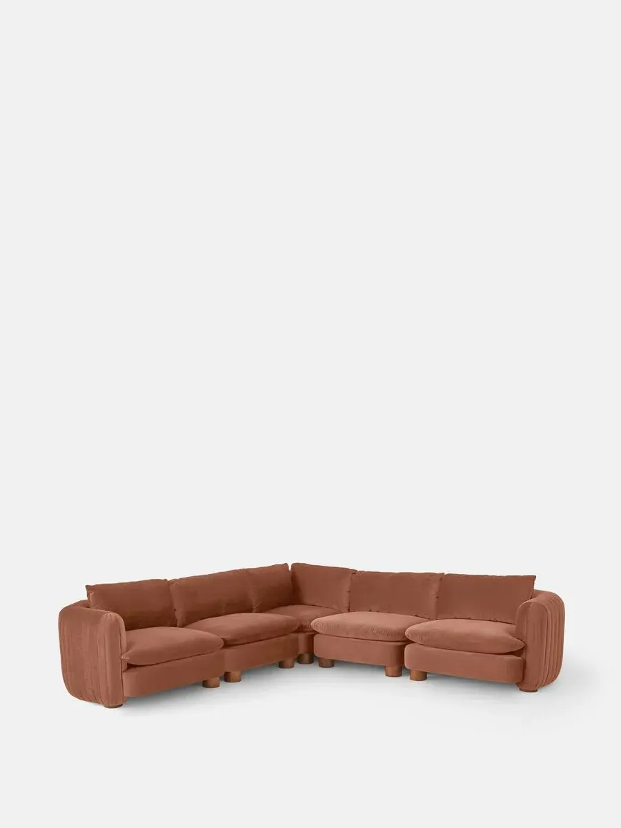 Modular Corner Sofa with Pleated Back - Antique Rose, Velvet image