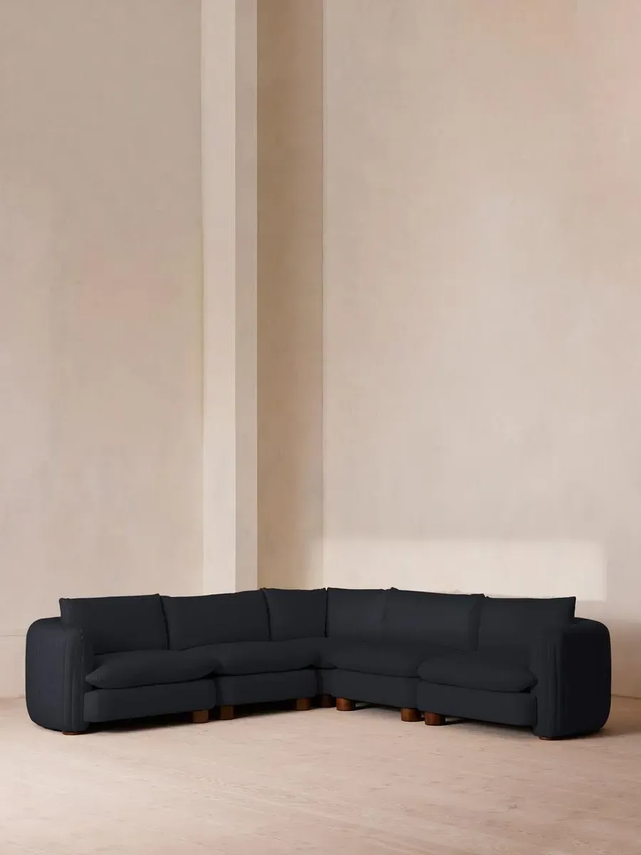 Modular Corner Sofa with Pleated Back - Indigo, Linen